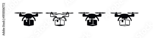 Drone Delivery Service Icons Set. Aerial Shipping and Logistics Vector Illustration.