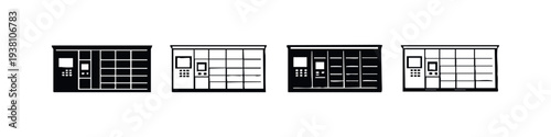 Automated Parcel Smart Locker Icons Set. Package Delivery Service Vector.