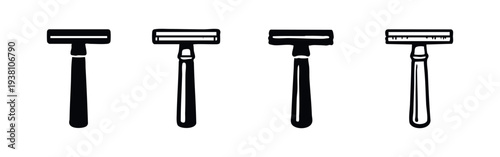 Horizontal Manual Razor Icons Set. Shaving Blade Silhouette Vector Illustration.