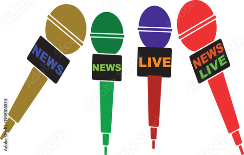 Four Vibrant Microphones for Live News Broadcasting and Breaking Updates