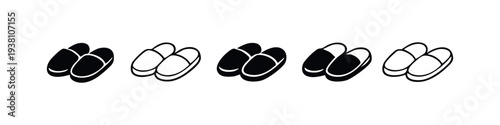 Pairs of Slippers Footwear Icons. Cozy House Shoes Vector Set for Indoor Comfort.
