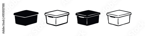 Storage box or container icon set in perspective