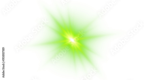 Green neon laser light streak with glowing radiant energy beam, futuristic laser effect isolated on transparent background for sci-fi and technology themed graphics