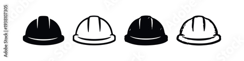 Construction Hard Hat Icon Set. Industrial Safety Helmet Front View Vector Illustration.