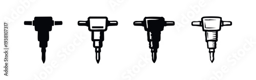 Demolition Jackhammer Icon Set. Heavy Duty Pneumatic Breaker Tool Vector Illustration.