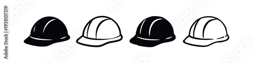 Safety Hard Hat Icon Set. Industrial Worker Protective Helmet Symbol Vector Illustration.