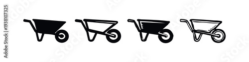 Garden Wheelbarrow Icon Set. Construction Site Material Mover Symbol Vector Illustration.