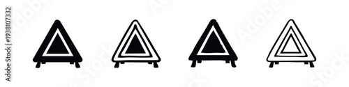 Triangular Warning Sign Icon Set. Portable Safety Stand A-frame Symbol Vector Illustration.
