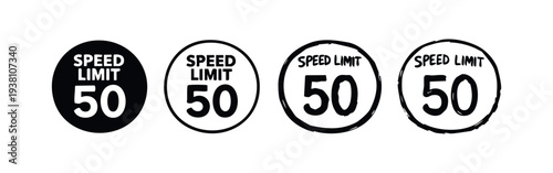 Speed Limit 50 KPH/MPH Sign Icons in Multiple Styles