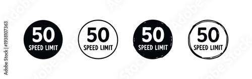 Speed Limit 50 Signs with Text: Traffic Regulation Icons