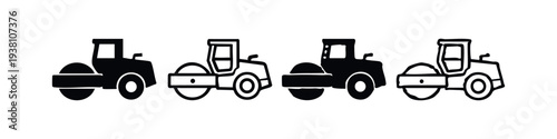 Set of Road Compactor Illustrations in Various Hand-Drawn and Vector Art Styles