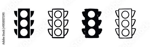 Set of Traffic Signals Illustrations in Various Hand-Drawn and Vector Art Styles
