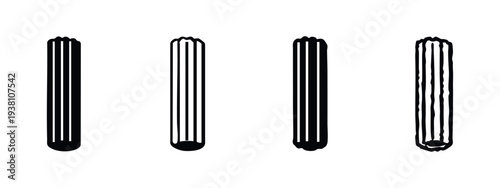 Stylized Rigatoni or Cannelloni Pasta Icons Set in Black and White
