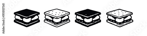 Set of Delicious S'mores or Layered Dessert Icons in Black and White