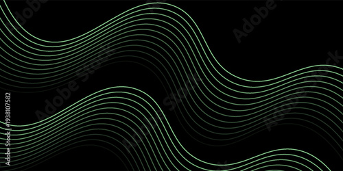 Lime Green Wavy Lines on Dark Backdrop: A Serene and Dynamic Abstract Art Piece Showcasing Flowing Energy and Geometric Precision for Design and Technology Projects