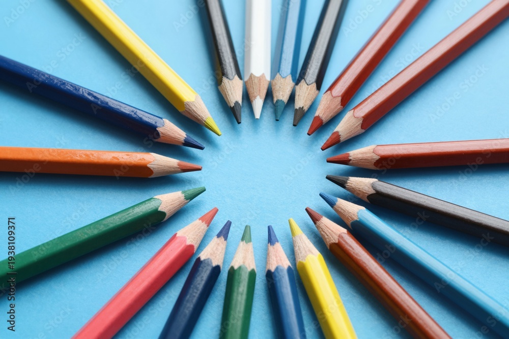 Naklejka premium Colorful Pencils Arranged in a Circle