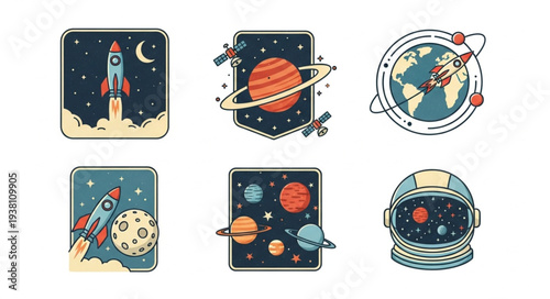 Collection of Space Themed Illustrations and Icons.
