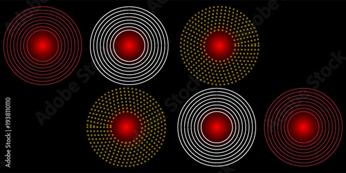 Pain Relief Target Icons: Concentric Red Circles for Healthcare, Radar, and Sound Wave Concepts. Pain red circle or localization mark, aching place sign, abstract symbol of pain