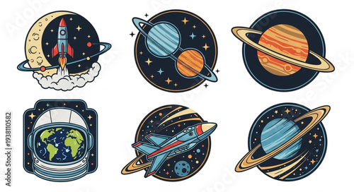 Collection of Space Themed Illustrations and Icons.