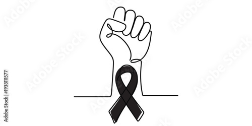 Fist with black awareness ribbon, symbolizing support and solidarity