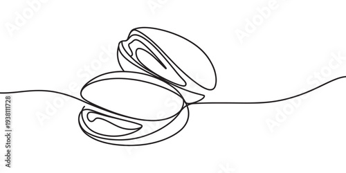 Clamshells on a string, line art, simple seafood illustration