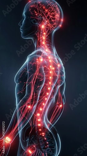 Human Nervous System with Glowing Pain Signals – 3D Medical Illustration'