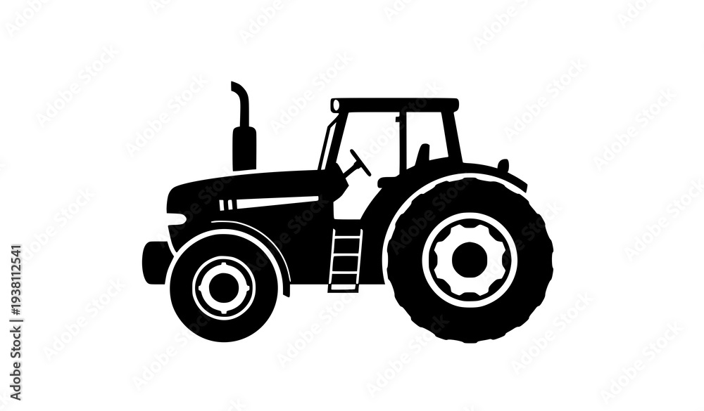 Obraz premium Farm Tractor Black Silhouette Vector Agriculture Machinery Icon Isolated on White Background