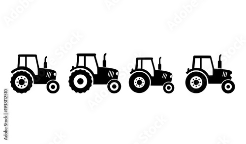 Agriculture Tractor Silhouette Badge with Wheat Farming Machinery Vector Icon Isolated on White