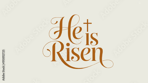 Easter message he is risen with cross symbol on beige background holiday greeting