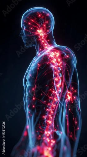 Human Nervous System with Glowing Pain Signals – 3D Medical Illustration'