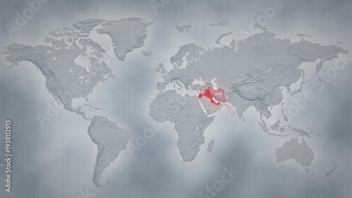 Map depicting airstrikes on Iran and retaliatory Iranian strikes on neighboring countries hosting US bases. Visualizing escalating conflict and military tensions in the Middle East
