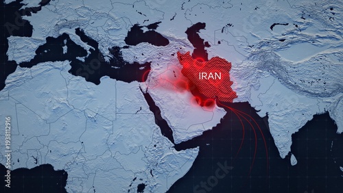 Canvas Print Map depicting airstrikes on Iran and retaliatory Iranian strikes on neighboring countries hosting US bases