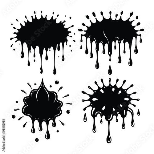 Abstract Black Paint Brush Strokes Stop Motion Animation,Animated grunge black ink brush strokes on white.Black ink spots set on white background. Ink illustration.