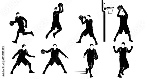 Basketball Player Silhouettes - Dynamic Sports Action Poses