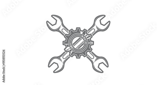 Black and White Wrench and Gear Icon