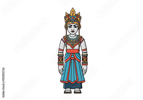 Cartoon depiction of a figure in elaborate Thai traditional dress and headdress