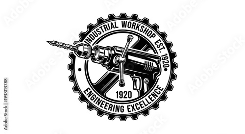 Vintage Drill Machine Logo - Industrial Workshop Engineering Excellence