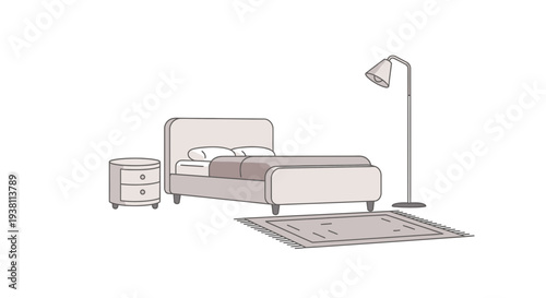 Cozy Bedroom Interior with Bedside Table and Floor Lamp