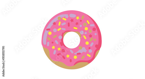 Colorful Glazed Donut with Sprinkles, Sweet Treat Isolated on White