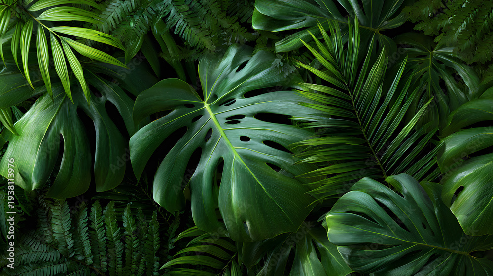 Fototapeta premium Lush Green Tropical Foliage Background