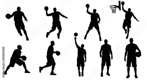 Basketball Player Silhouettes - Sports Action Vector Art