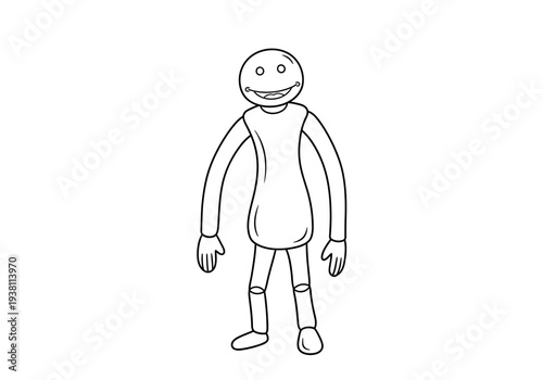Outline drawing of a simple smiling humanoid figure with long arms and jointed legs