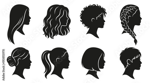 Black Silhouette Women Hairstyles Vector Icons - Beauty  Fashion