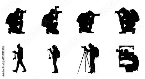 Silhouette of photographers taking pictures, photography vector art