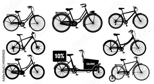 Black and White Bicycle Icons Set - Transportation  Mobility Vector Art