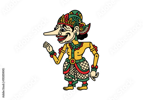 Stylized drawing of a Javanese Wayang Golek wooden puppet character