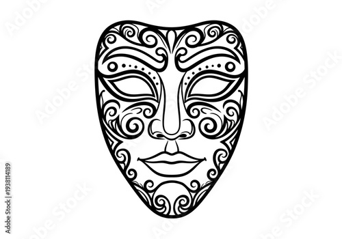 Black and white tribalstyle ornate Venetian masquerade mask outline