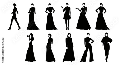 Fashion Woman Silhouettes: Model Poses Vector Art