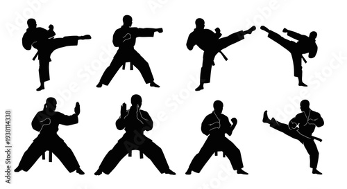 Karate Action Silhouettes: Martial Arts Kicks and Punches