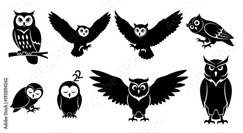 Black  White Owl Silhouettes - Vector Graphics Collection